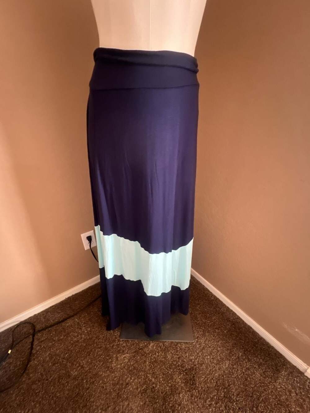 Alyx Navy and Aqua Colorblock Maxi Skirt